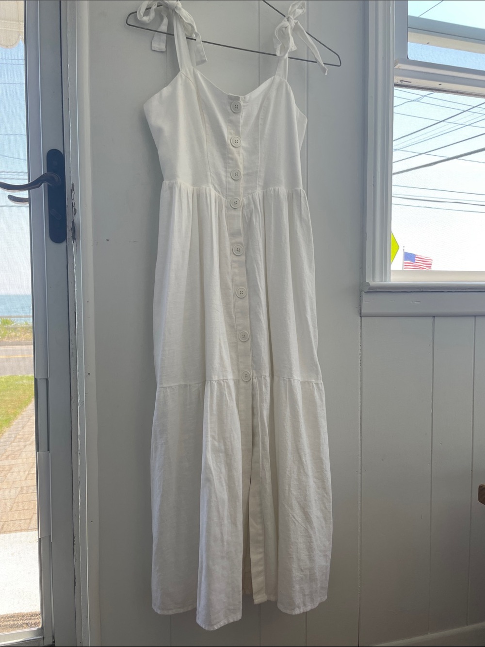 Urban Outfitters Cream Smocked-Neck Maxi Dress